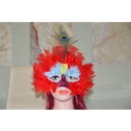 Maska z piór ptak czerwona Indianin  - maskazpiorczerwona.jpg